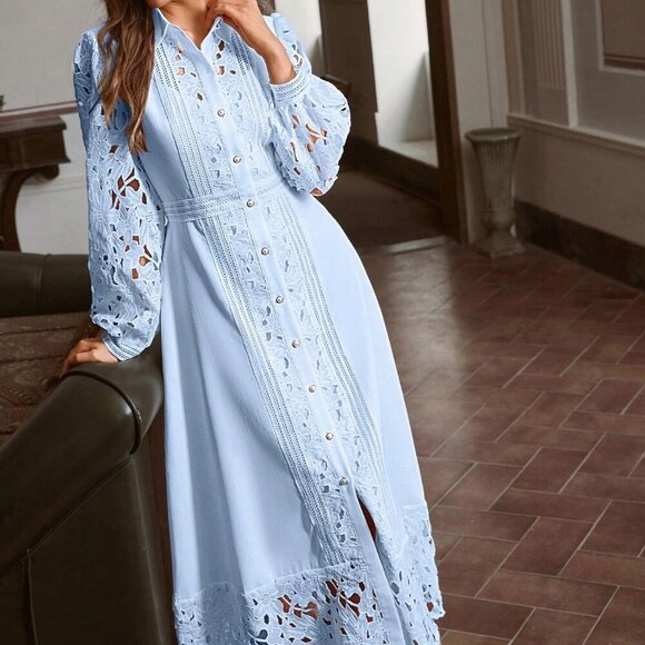 Blue Elegant Women's Lace Patchwork Formal Gown - Picture 6 of 7